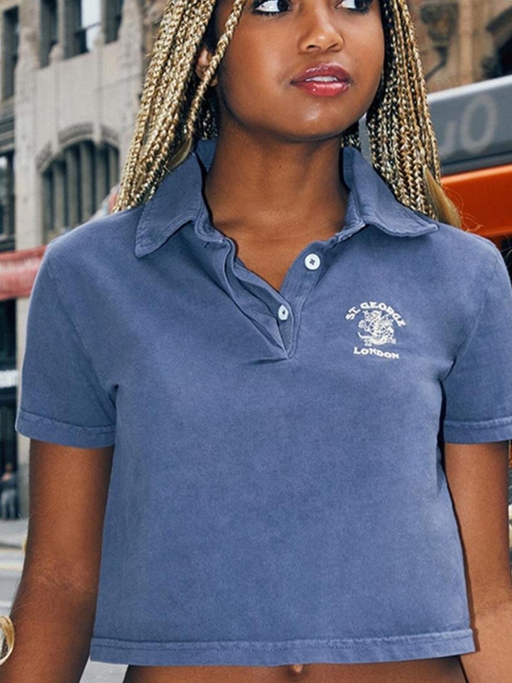 Brandy Melville Washed Blue Cropped Polo Top